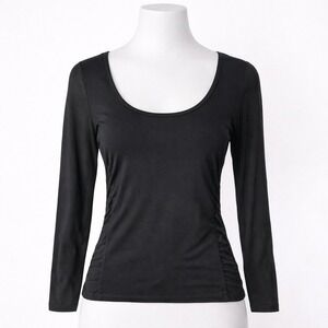 KENNETH COLE WOMENS TOP BLACK LONG SLEEVE SCOOP NECK RUCHED SIDE SMALL VTG Y2K